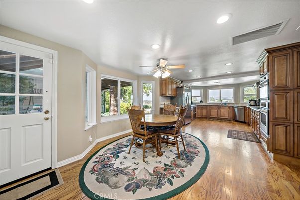 Dining room, Interior, Kitchen, Recessed Lighting, Wood Texture Flooring