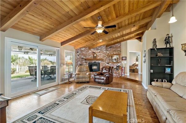 Fireplace, Interior, Living room, Pendant Lights, Stone Walls, Wooden Beams, Wooden Ceilings, Wood Texture Flooring