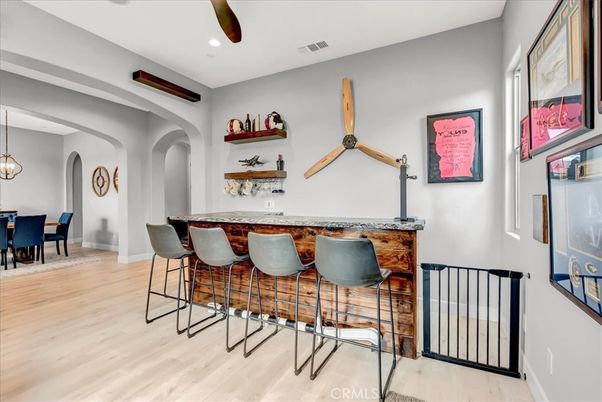 Dining room, Interior, Pendant Lights, Recessed Lighting, Wood Texture Flooring