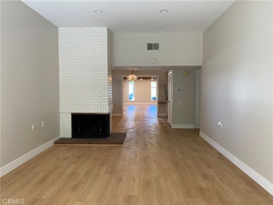 Empty room, Fireplace, Interior, Recessed Lighting, Wood Texture Flooring