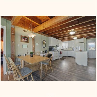 Dining room, Interior, Pendant Lights, Washer, Wooden Beams, Wooden Ceilings, Wood Texture Flooring