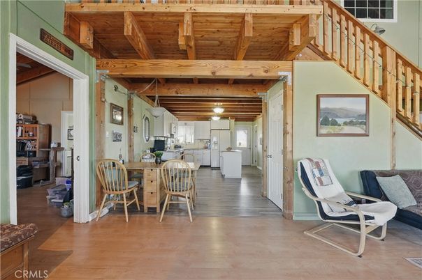 Dining room, Interior, Washer, Wooden Beams, Wooden Ceilings, Wood Texture Flooring
