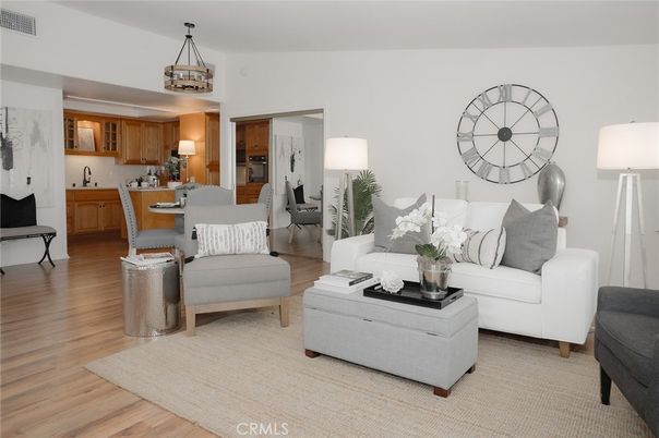 Dining room, Interior, Kitchen, Living room, Pendant Lights, Wood Texture Flooring