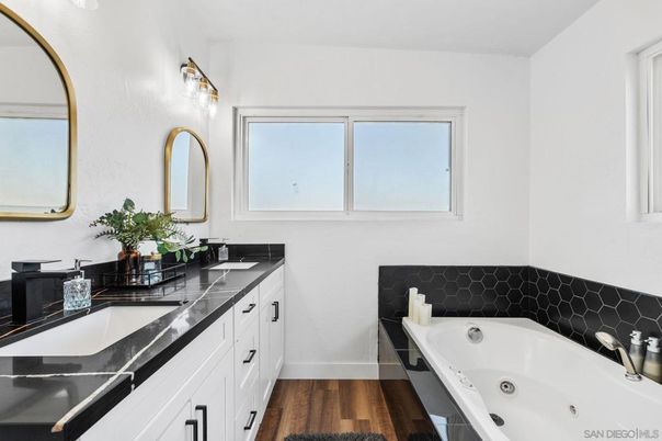 Bathroom, Dual Sink Vanities, Interior, Wood Texture Flooring