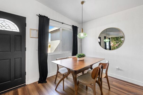 Dining room, Interior, Pendant Lights, Wood Texture Flooring