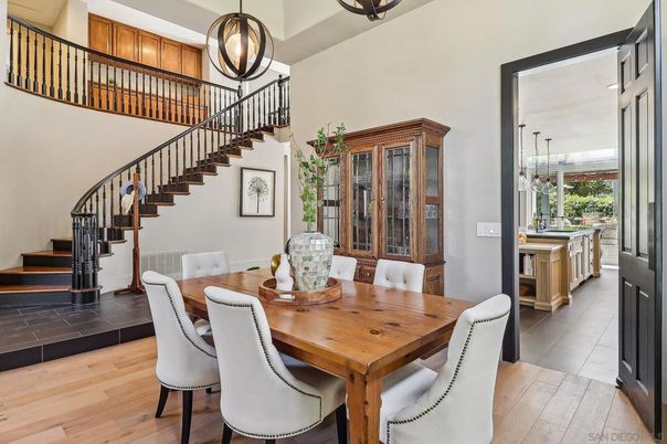 Dining room, Interior, Pendant Lights, Wood Texture Flooring