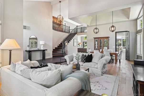 Dining room, Interior, Living room, Pendant Lights, Wood Texture Flooring