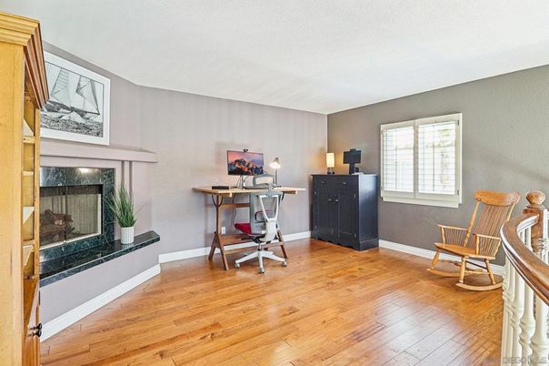 Fireplace, Home Office, Interior, Wood Texture Flooring