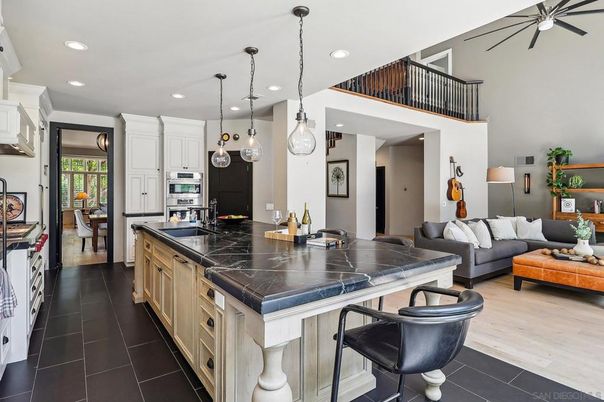 Interior, Kitchen, Living room, Pendant Lights, Recessed Lighting, Wood Texture Flooring