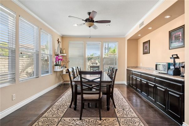 Dining room, Interior, Recessed Lighting, Wood Texture Flooring