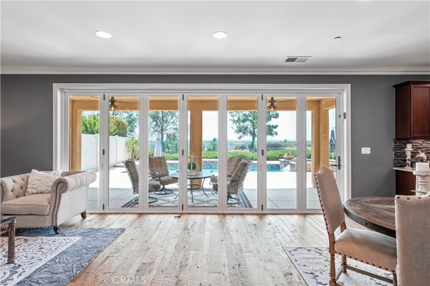Dining room, Interior, Recessed Lighting, Water, Wood Texture Flooring