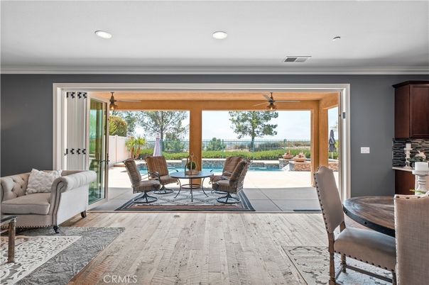 Dining room, Interior, Recessed Lighting, Wood Texture Flooring