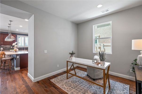 Home Office, Interior, Pendant Lights, Recessed Lighting, Wood Texture Flooring