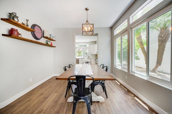 Dining room, Interior, Pendant Lights, Wood Texture Flooring