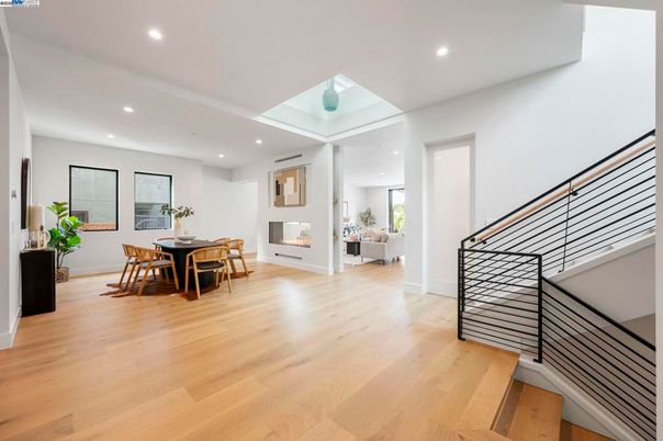 Dining room, Fireplace, Interior, Recessed Lighting, Wood Texture Flooring