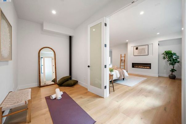 Fireplace, Interior, Recessed Lighting, Wood Texture Flooring