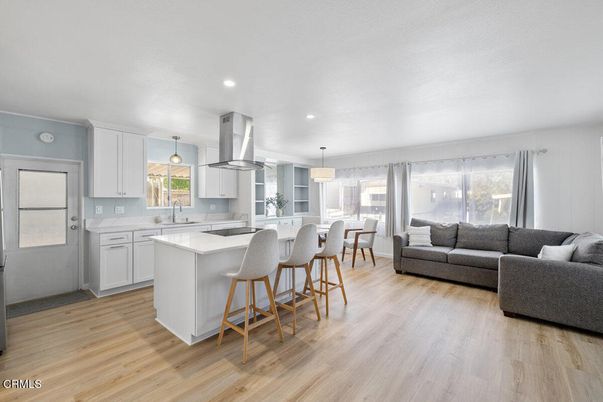 Dining room, Interior, Kitchen, Living room, Pendant Lights, Recessed Lighting, Wood Texture Flooring