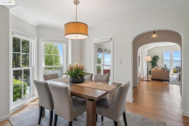 Dining room, Interior, Pendant Lights, Wood Texture Flooring