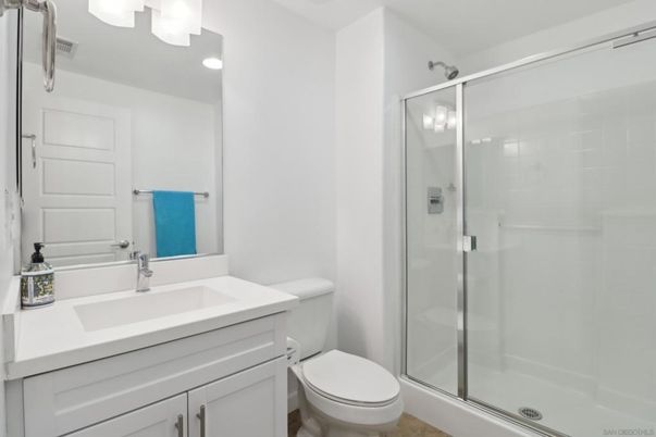 Bathroom, Glass Shower, Interior, Recessed Lighting
