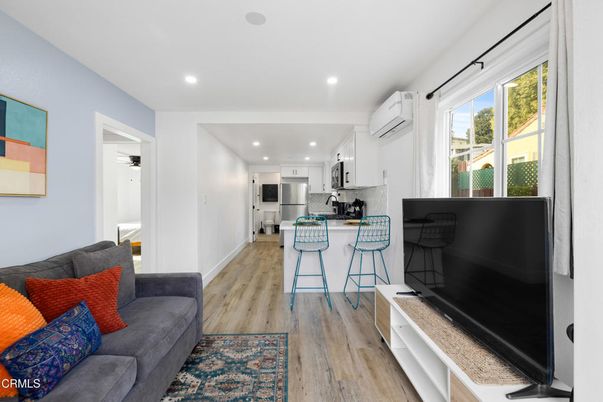 Interior, Kitchen, Living room, Recessed Lighting, Stainless Steel Appliances, Wood Texture Flooring