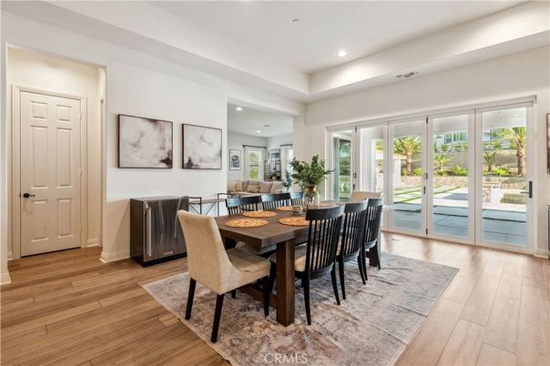 Dining room, Interior, Recessed Lighting, Wood Texture Flooring
