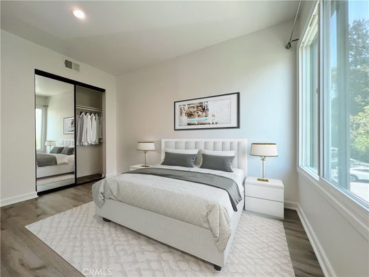 Bedroom, Interior, Recessed Lighting, Wood Texture Flooring