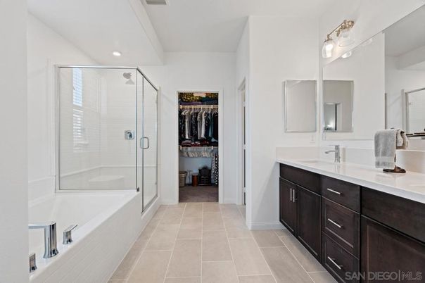 Bathroom, Dual Sink Vanities, Glass Shower, Interior, Recessed Lighting, Walk-in Closets