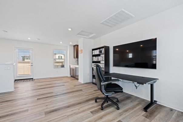 Home Office, Interior, Recessed Lighting, Wood Texture Flooring