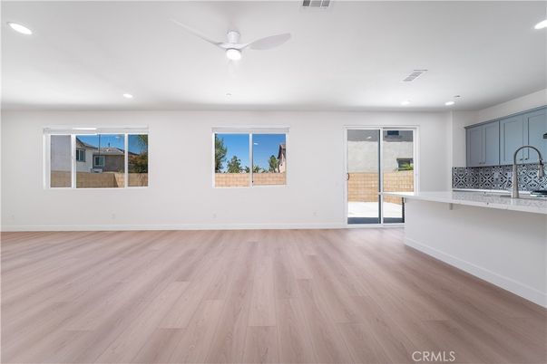 Empty room, Interior, Kitchen, Recessed Lighting, Wood Texture Flooring