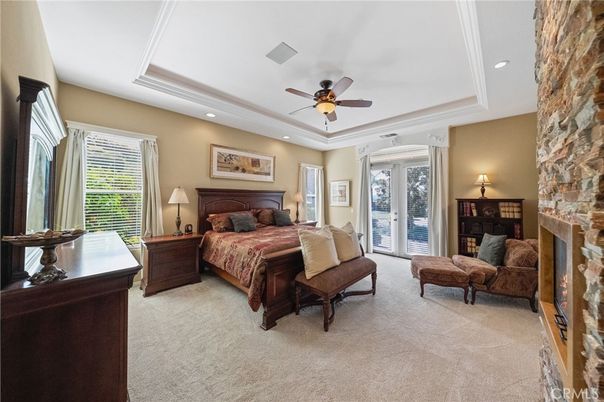 Bedroom, Fireplace, Interior, Recessed Lighting, Stone Walls