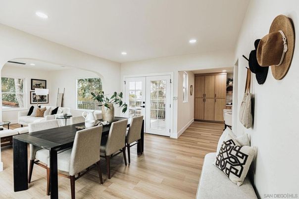Dining room, Interior, Living room, Recessed Lighting, Wood Texture Flooring