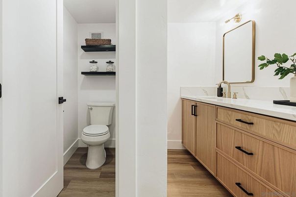 Bathroom, Dual Sink Vanities, Interior, Wood Texture Flooring