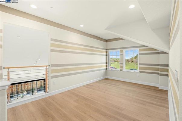 Empty room, Fireplace, Interior, Recessed Lighting, Wood Texture Flooring