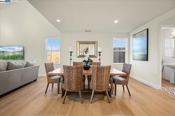 Dining room, Interior, Recessed Lighting, Wood Texture Flooring
