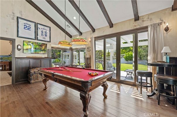 Billiard Table, Game Room, Interior, Wooden Beams, Wood Texture Flooring