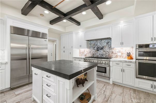Interior, Kitchen, Recessed Lighting, Stainless Steel Appliances, Wooden Beams