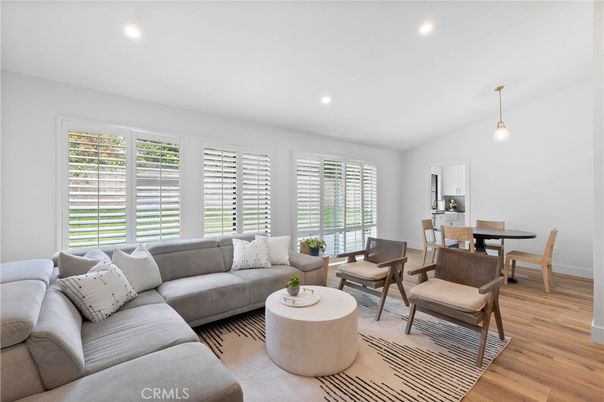 Dining room, Interior, Living room, Pendant Lights, Recessed Lighting, Wood Texture Flooring