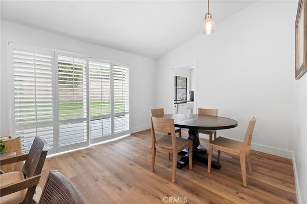 Dining room, Interior, Pendant Lights, Wood Texture Flooring