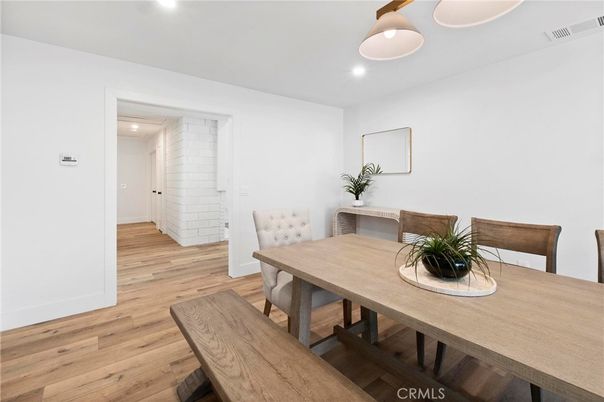 Dining room, Interior, Recessed Lighting, Wood Texture Flooring