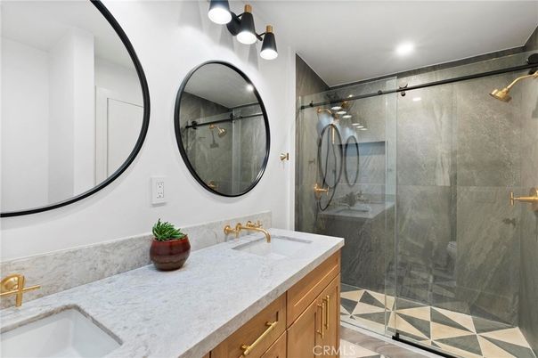 Bathroom, Dual Sink Vanities, Glass Shower, Interior, Recessed Lighting