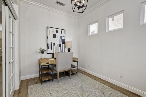 Home Office, Interior, Pendant Lights, Wood Texture Flooring