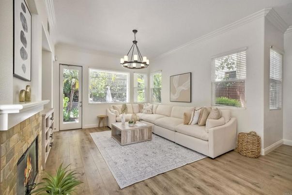 Chandelier, Fireplace, Interior, Living room, Pendant Lights, Wood Texture Flooring