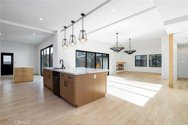 Interior, Kitchen, Pendant Lights, Recessed Lighting, Wood Texture Flooring