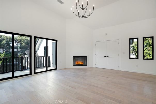 Chandelier, Empty room, Fireplace, Interior, Wood Texture Flooring