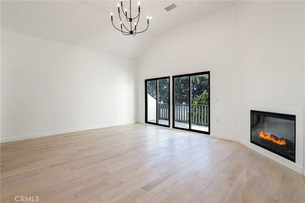 Chandelier, Empty room, Fireplace, Interior, Wood Texture Flooring