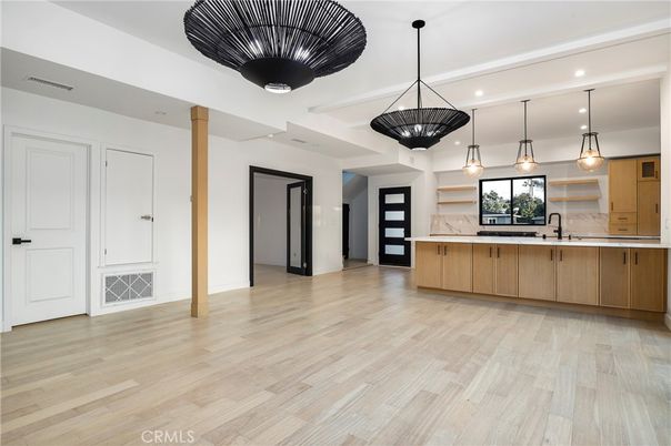 Interior, Kitchen, Pendant Lights, Recessed Lighting, Wood Texture Flooring