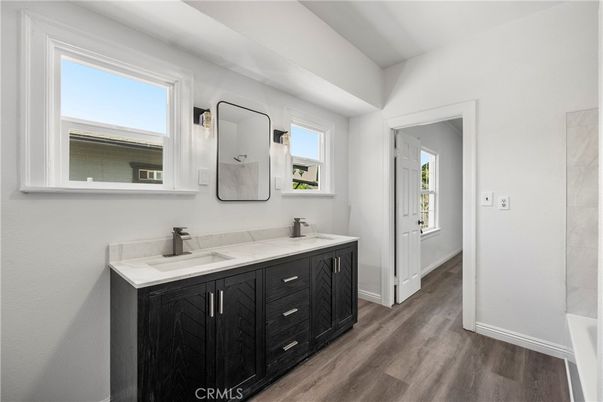 Bathroom, Dual Sink Vanities, Interior, Wood Texture Flooring