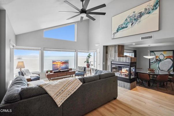 Dining room, Fireplace, Interior, Living room, Pendant Lights, Wood Texture Flooring