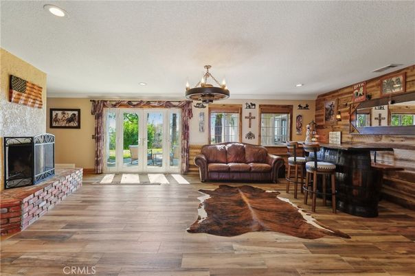 Fireplace, Interior, Recessed Lighting, Wood Texture Flooring