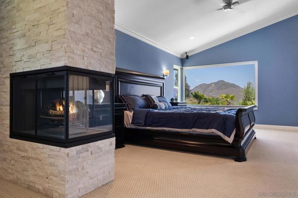 Bedroom, Fireplace, Interior, Recessed Lighting, Stone Walls
